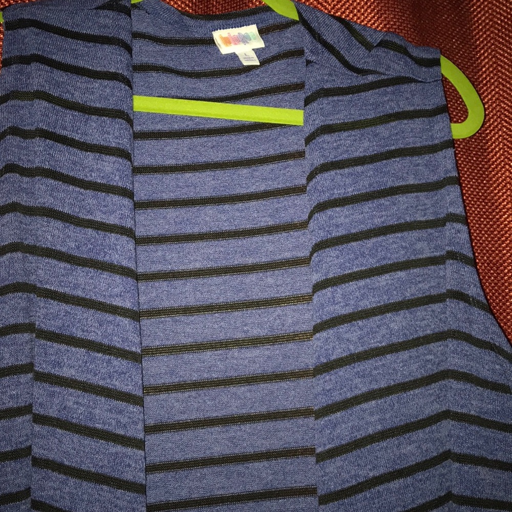 LuLaRoe Blue and Black Striped Vest Cardigan large duster
